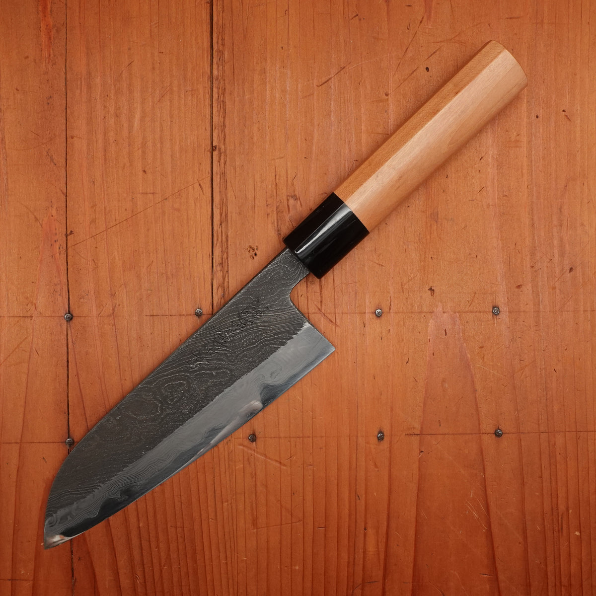 Tanabe Tatara Tsukasa Hinoura 170mm Santoku Tamahagane Suminagashi Sakura / Horn