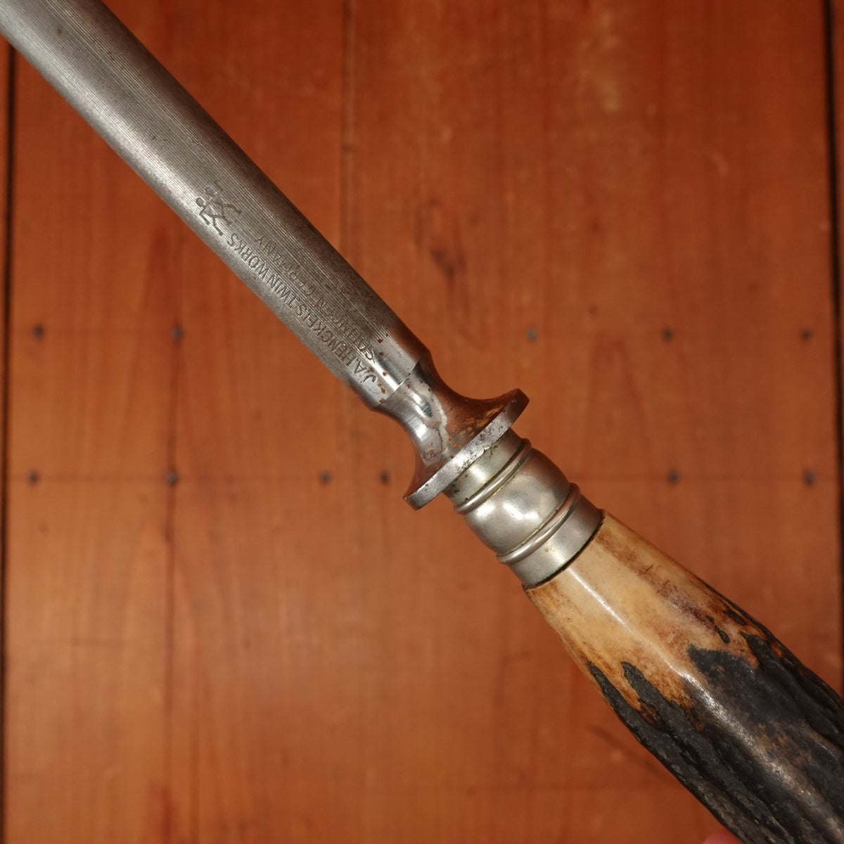 J A Henckels Friodur Stainless 4pc Carving Set Gold Wash Nickel Stag Solingen 1950s