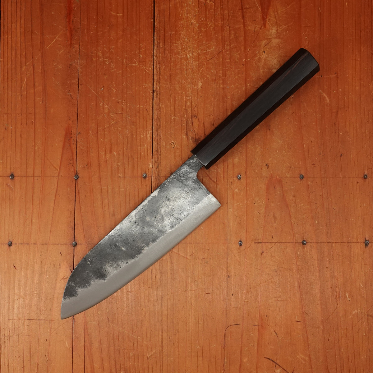 Hatsukokuro Kurogane 165mm Santoku Iron Clad Aogami 2 Kurouchi Mono Ebony Handle