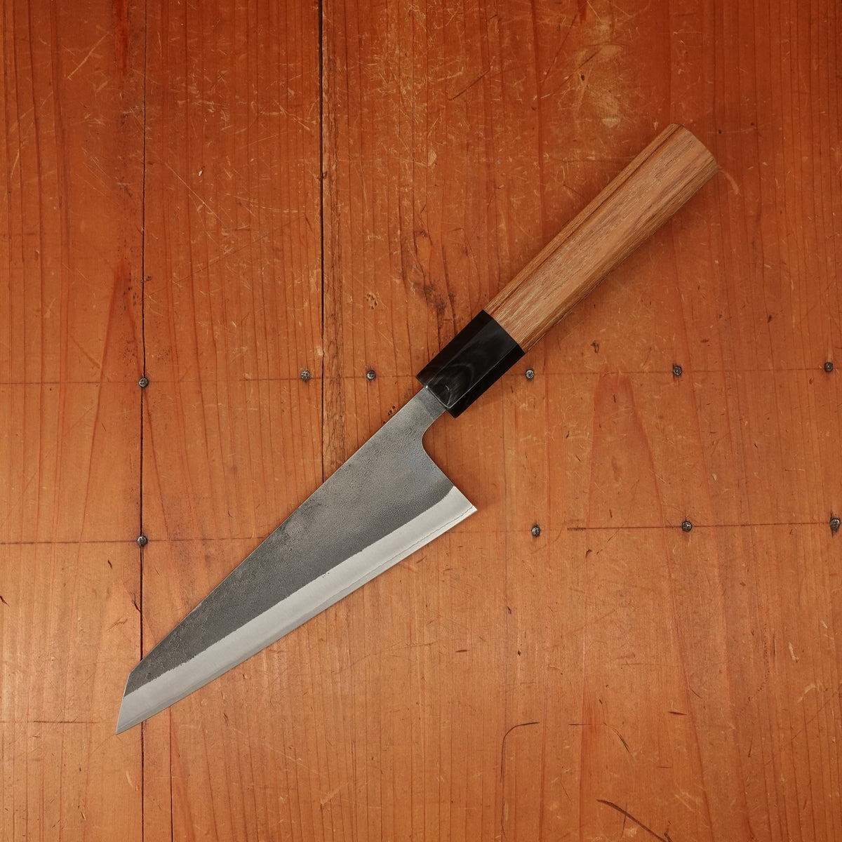 Yoshikane Hamono 150mm Honesuki Shirogami 2 Kurouchi Nashiji Teak Handle