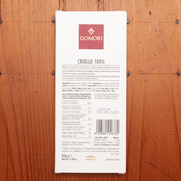 Domori 100% Cacao Criollo - 50g