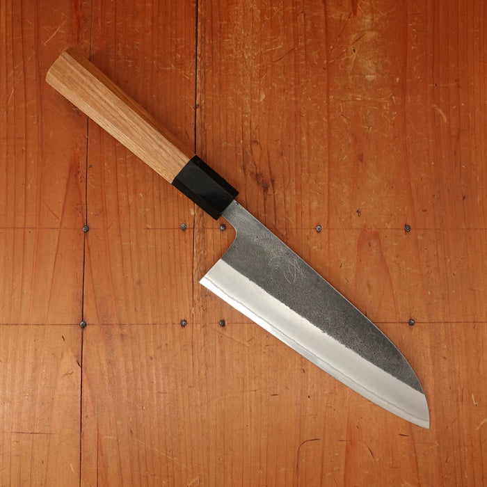 Yoshikane Hamono 165mm Santoku Shirogami 2 Kurouchi Nashiji Teak Handle