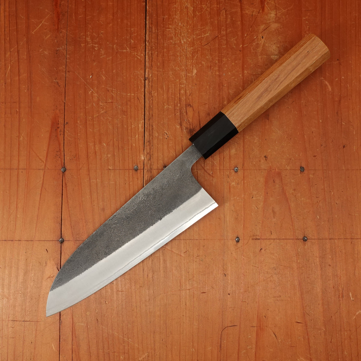 Yoshikane Hamono 165mm Santoku Shirogami 2 Kurouchi Nashiji Teak Handle