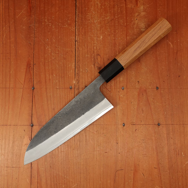 Yoshikane Hamono 165mm Santoku Shirogami 2 Kurouchi Nashiji Teak Handle