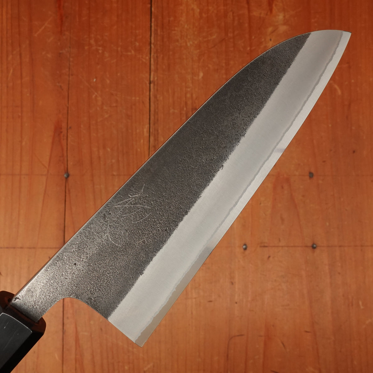 Yoshikane Hamono 165mm Santoku Shirogami 2 Kurouchi Nashiji Teak Handle