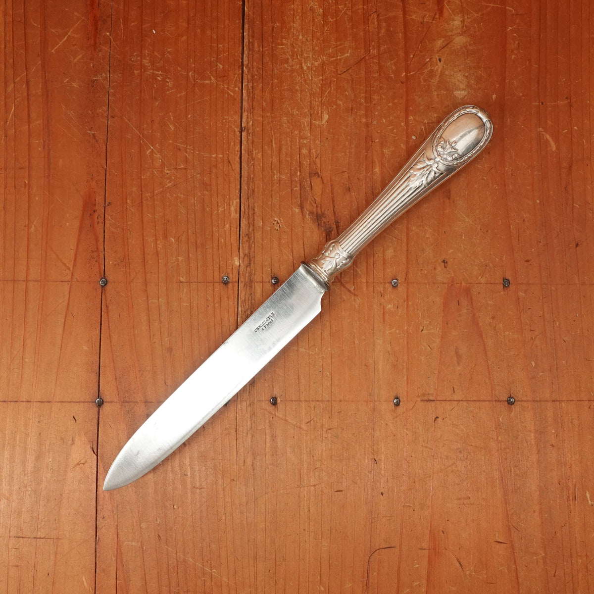 Christofle A Paris Triannon Pattern Dinner Knife Carbon Steel & Silverplate France ~1900-1920s