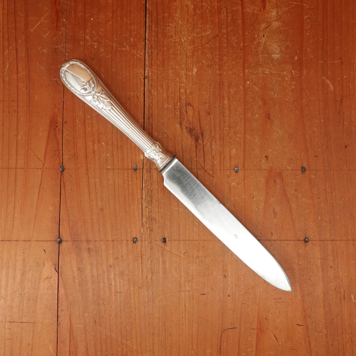 Christofle A Paris Triannon Pattern Dinner Knife Carbon Steel & Silverplate France ~1900-1920s