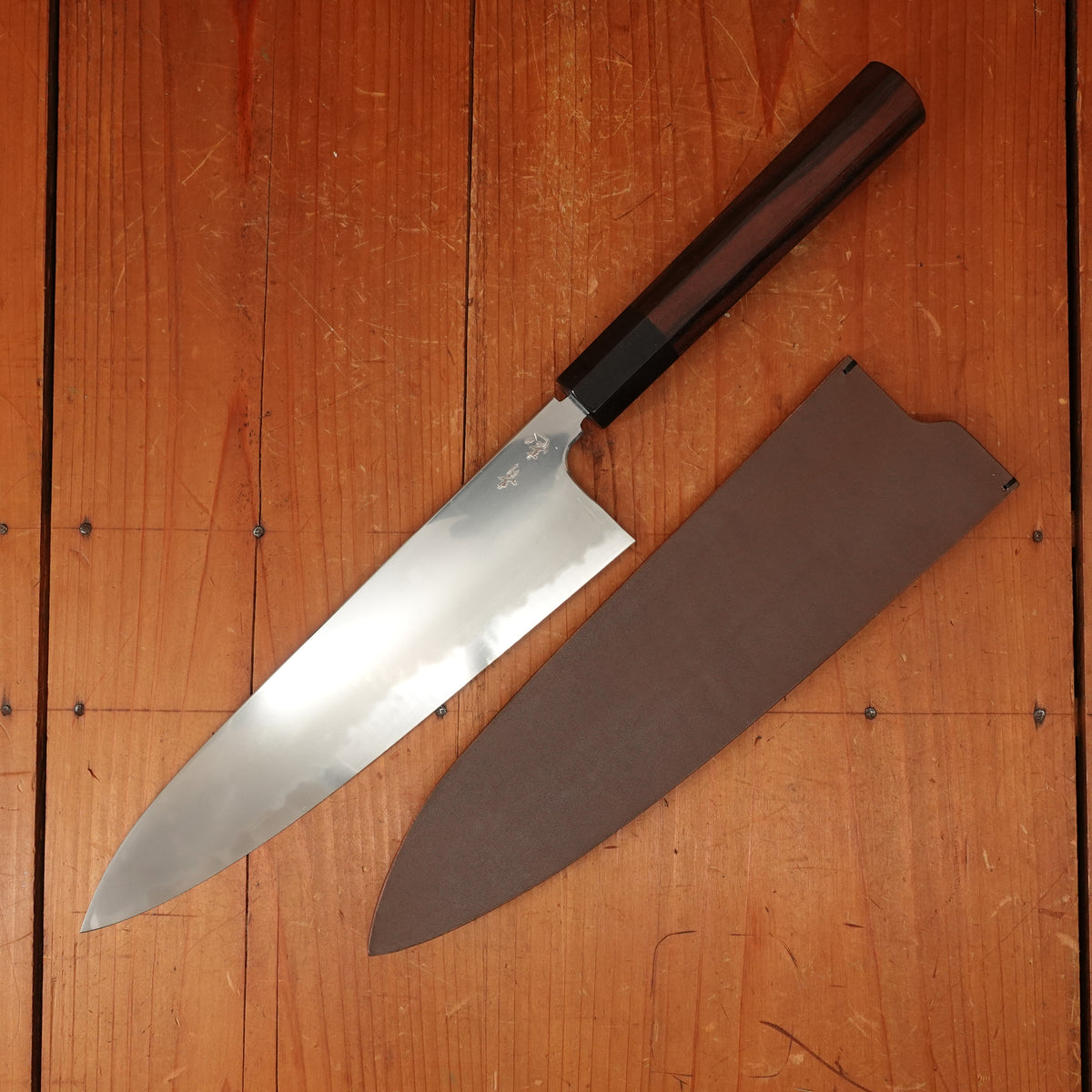 Sakai Konosuke BY 225mm Gyuto Aogami 1 Tanaka Hamono / Konosuke Oct Ebony Horn Leather Sheath