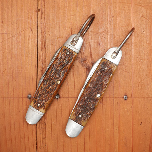 Utica Featherweight 3 3/8" Bone 2 blade Girl Scouts Knife Pair 1948-56