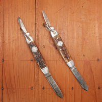 Utica Featherweight 3 3/8" Bone 2 blade Girl Scouts Knife Pair 1948-56