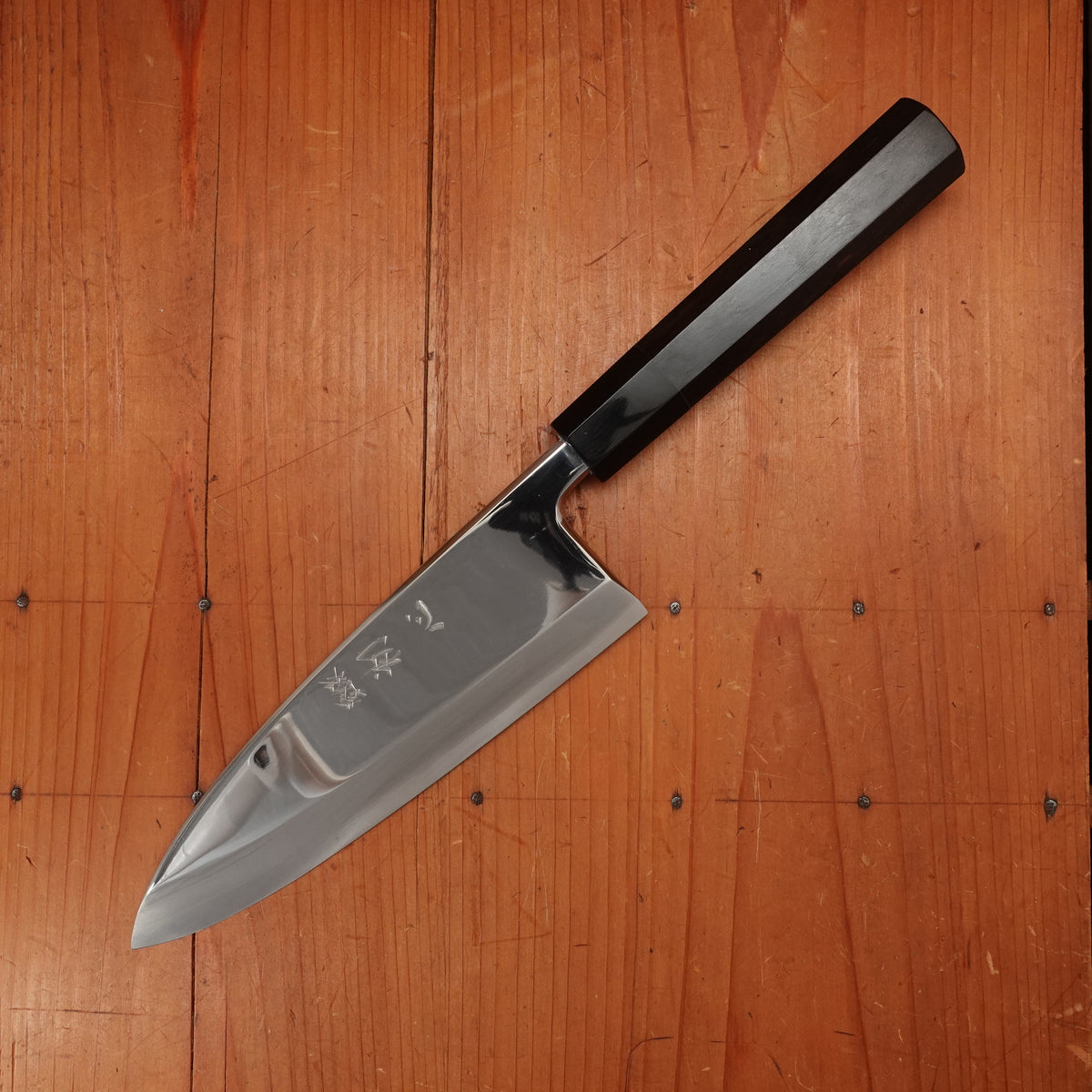 Hatsukokoro Nakagawa 180mm Deba Ginsanko Kyomen Ebony Black Buffalo Horn - LEFTY