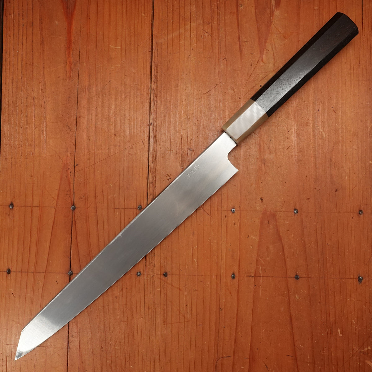 Hatsukokuro Nakagawa 270mm Kiritsuke Yanagi Shirogami 3 Abura Honyaki Ebony Blonde Buffalo Horn