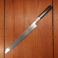 Hatsukokoro Nakagawa 300mm Kiritsuke Yanagi Shirogami 3 Abura Honyaki Kyomen Ebony Blonde Buffalo Horn