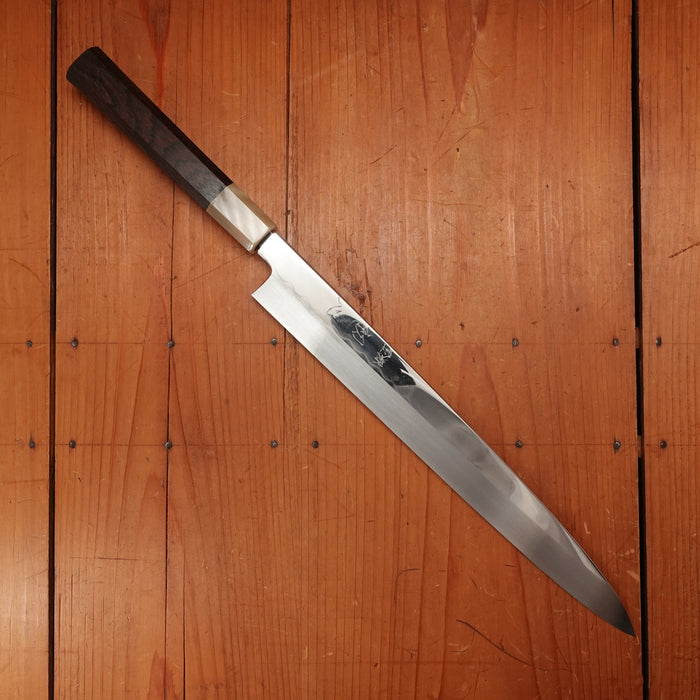 Hatsukokoro Nakagawa 300mm Yanagi Shirogami 3 Abura Honyaki Kyomen Ebony Blonde Buffalo Horn