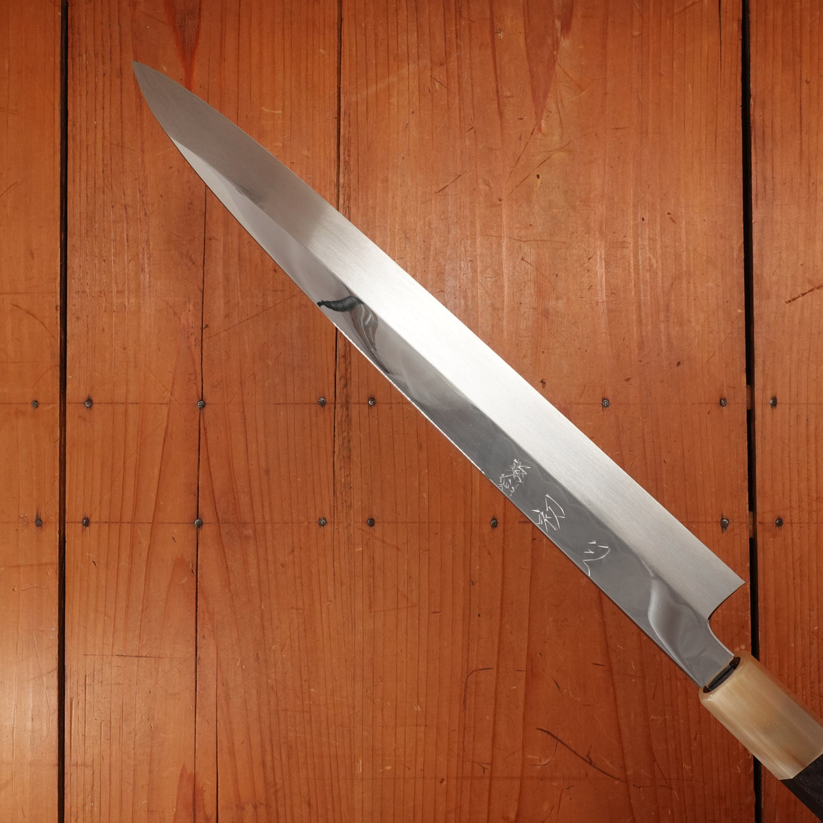 Hatsukokoro Nakagawa 300mm Yanagi Shirogami 3 Abura Honyaki Kyomen Ebony Blonde Buffalo Horn