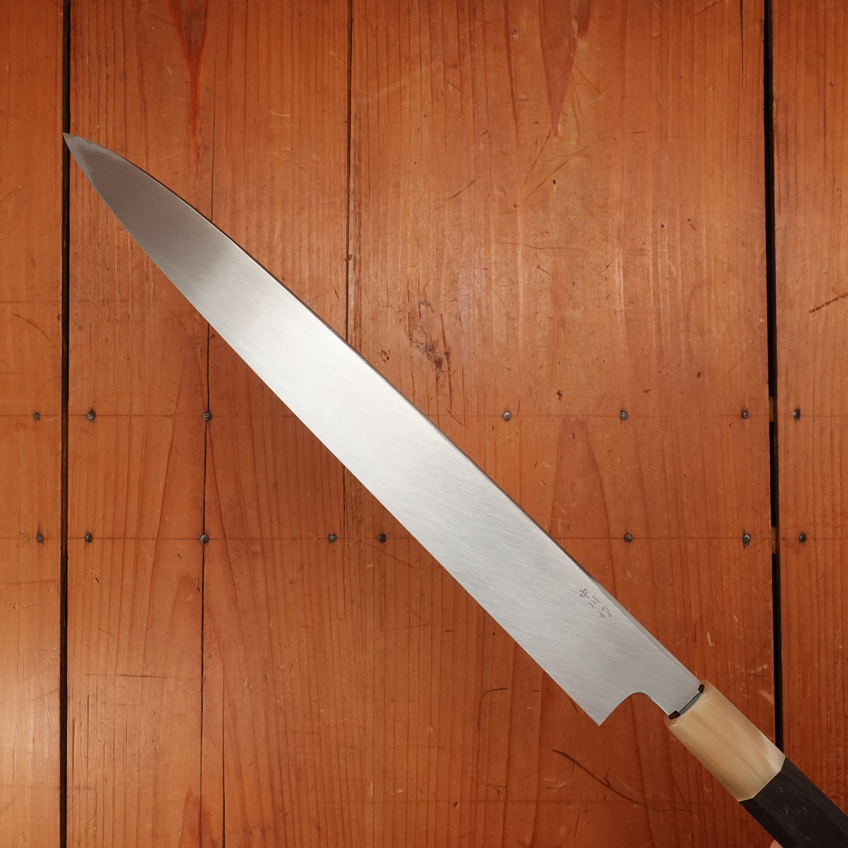 Hatsukokoro Nakagawa 300mm Yanagi Shirogami 3 Abura Honyaki Kyomen Ebony Blonde Buffalo Horn