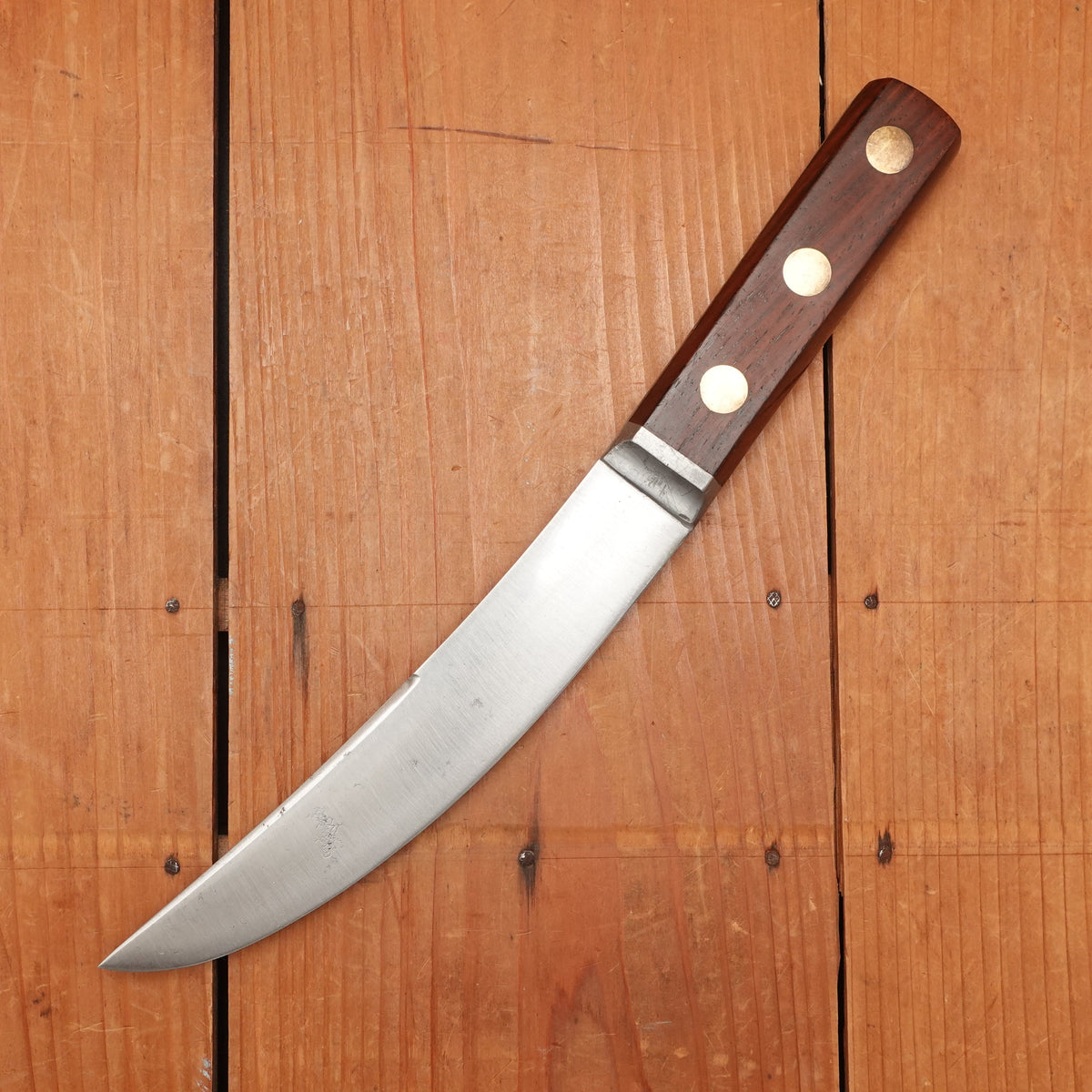 Unmarked 7" Curved Boning / Scimitar Carbon Steel Rosewood USA 1920s - 50s