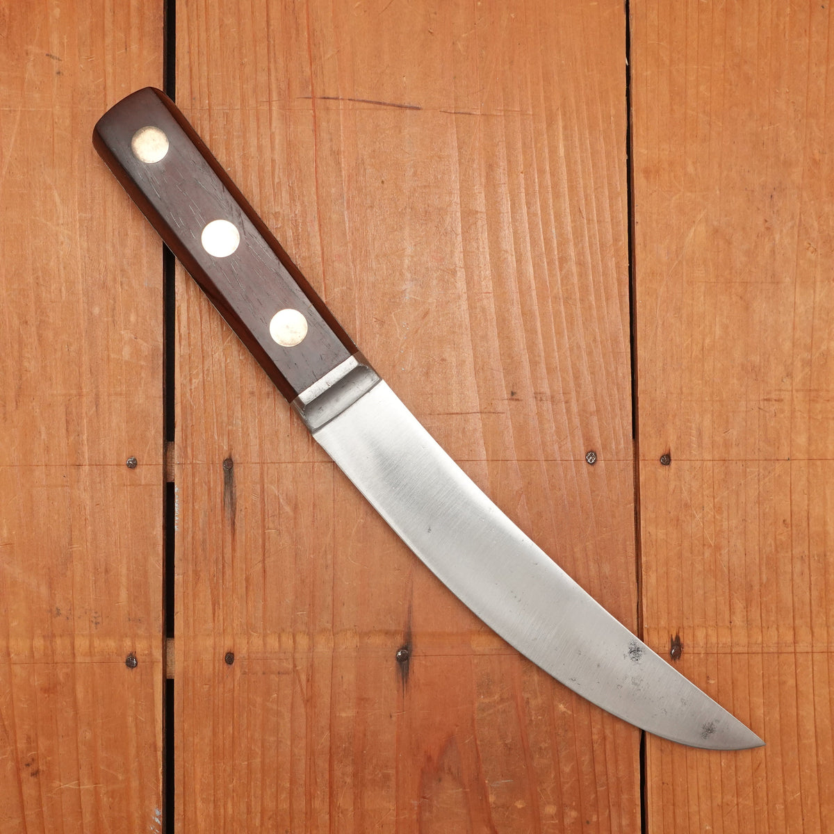 Unmarked 7" Curved Boning / Scimitar Carbon Steel Rosewood USA 1920s - 50s