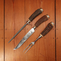 Wusthof 3pc Carving Set Stainless & Stag Solingen Germany 1950s-60s