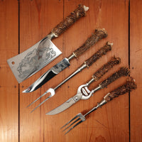 Solingen Boxed Carving Set Stainless & Nickel Plated Carbon Steel Carved Crown Stag 1950s - 6 Pieces