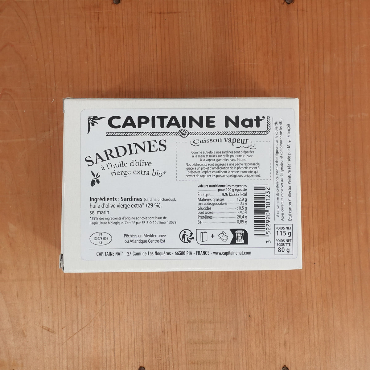 Capitaine Nat' Sardines in Organic Extra Virgin Olive Oil - 115g