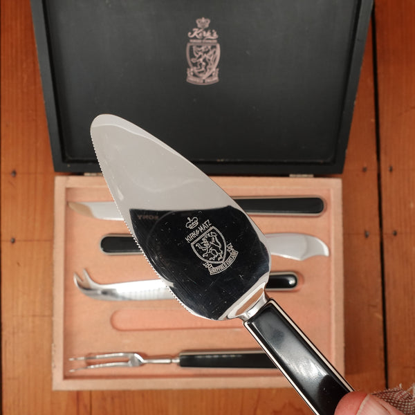 Kirk & Matz 5pc Charcuterie Set Stainless Black & White Composite Sheffield 1960s