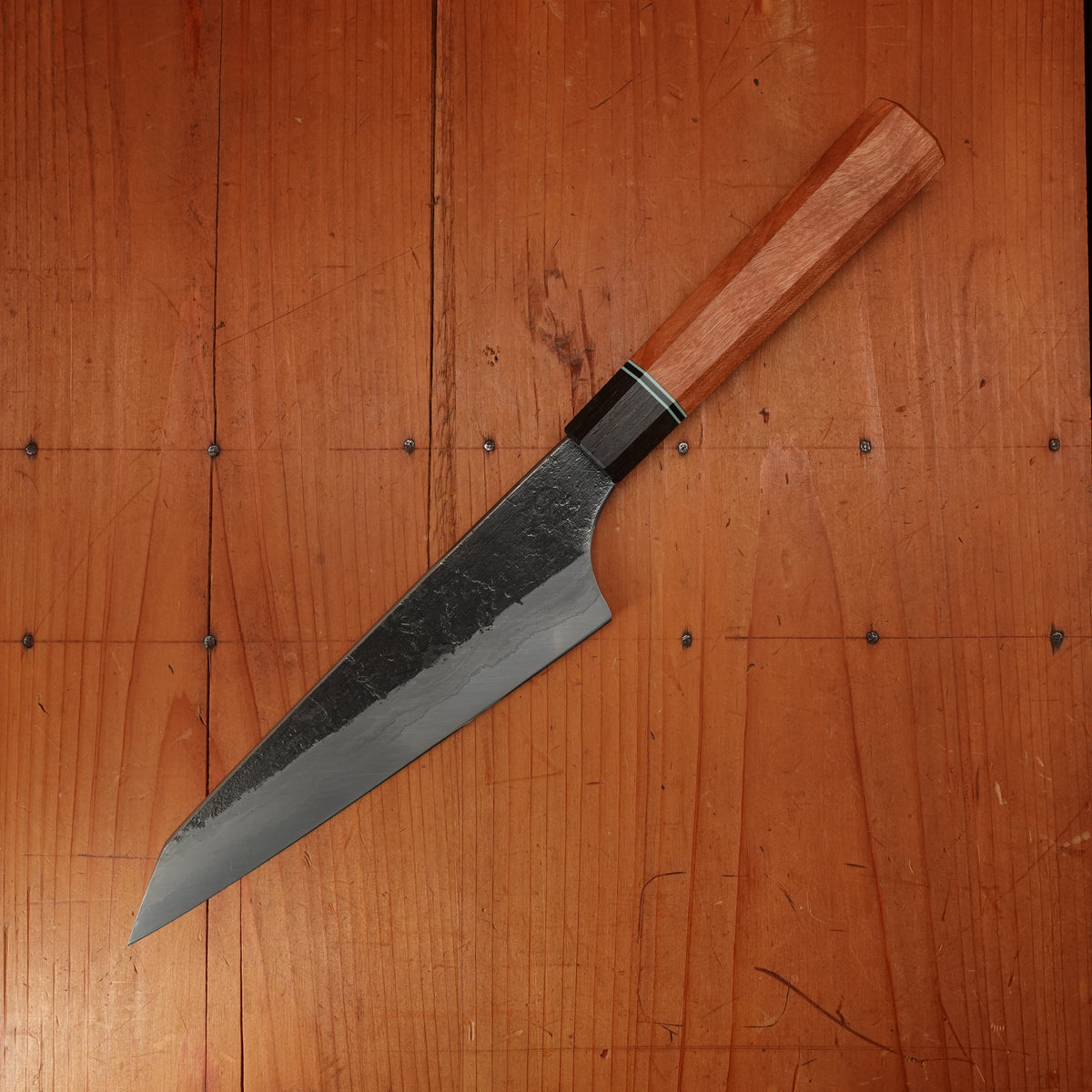 Alma Knife Co. 180mm Kiritsuke Gyuto Sanmai Wrought Clad Shirogami 2 Nashiji Orchard Cherry / African Blackwood G10 Handle