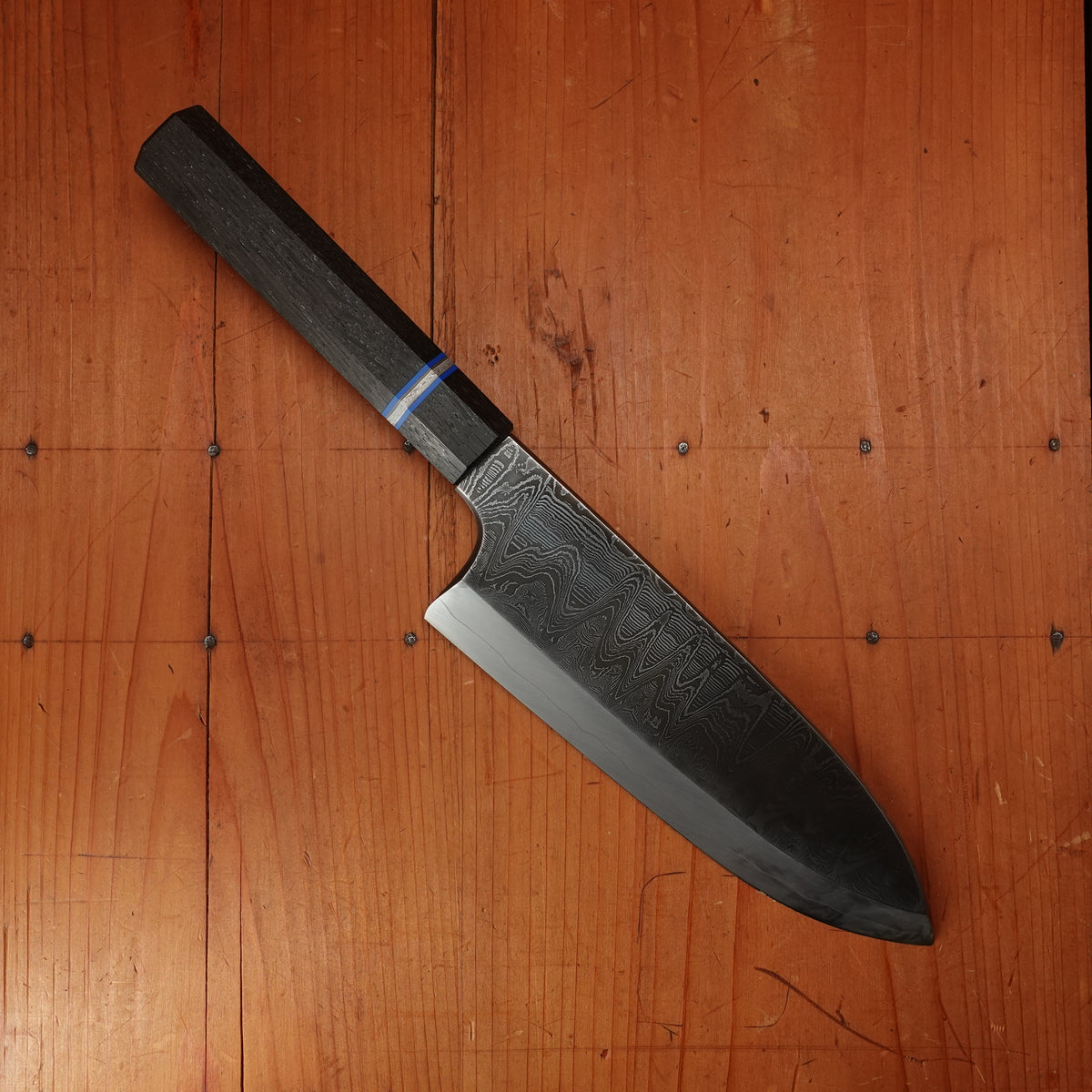 Alma Knife Co. 180mm Deba Hand Forged Ni Mai Damascus Aogami 2 Bog Oak G10 & Damascus Divider