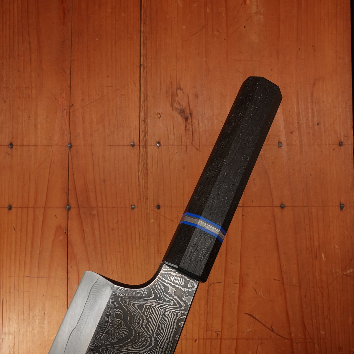 Alma Knife Co. 180mm Deba Hand Forged Ni Mai Damascus Aogami 2 Bog Oak G10 & Damascus Divider