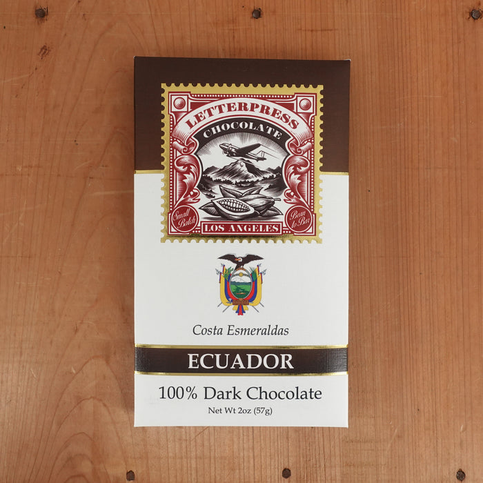 LetterPress Costa Esmeraldas Ecuador 100% Dark Chocolate - 2oz