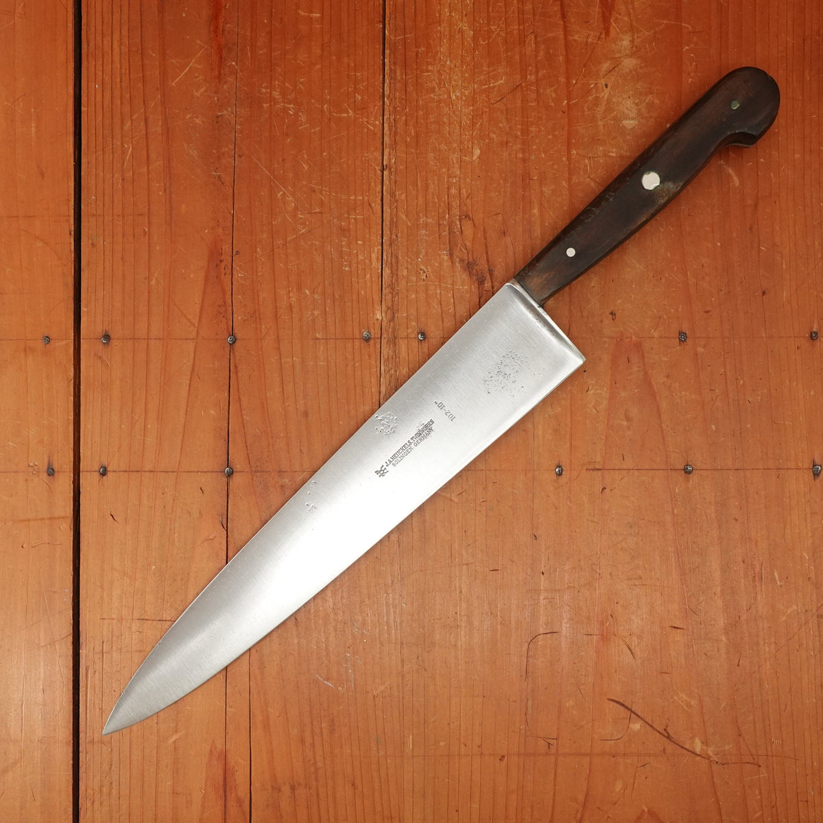 Vintage J A Henckels 10.5" Chef Knife 102-10" Carbon Steel Solingen, Germany Pre-WW2?