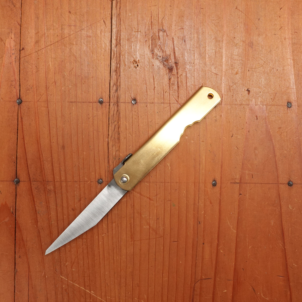 Higonokami Kiridashi Folding Knife Aogami 2 Large Brass Handle