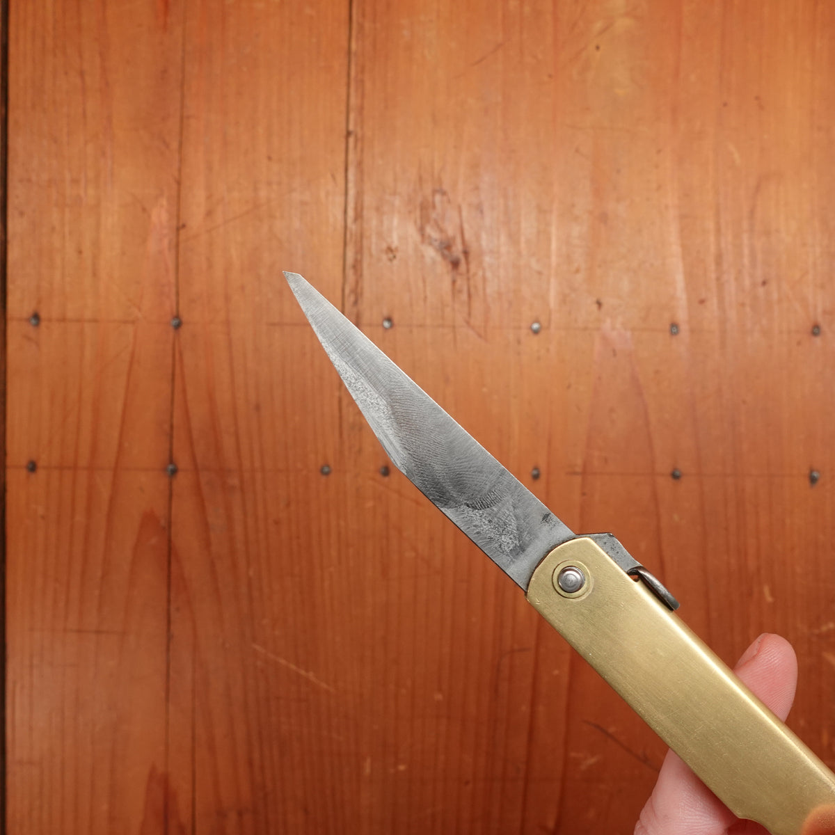 Higonokami Kiridashi Folding Knife Aogami 2 Large Brass Handle