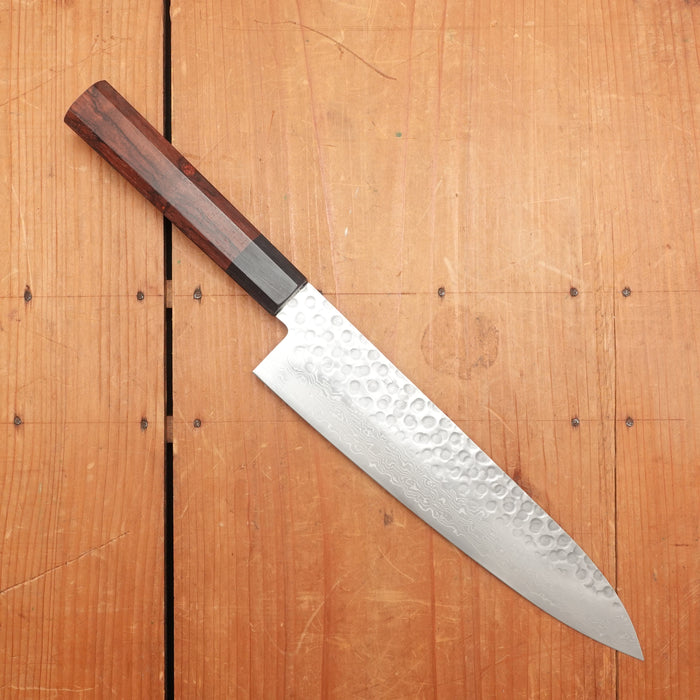 Hitohira HG 210mm Gyuto Stainless Tsuchime Damascus Rosewood Handle