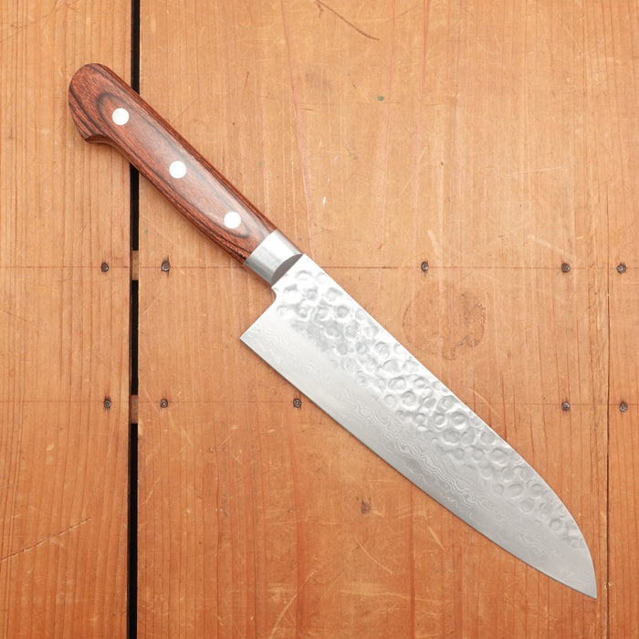 Hitohira HG 185mm Santoku Stainless Tsuchime Damascus Western Handle