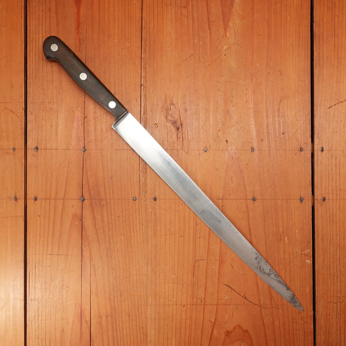 J A Henckels 12” Flexi Slicer 213-12" Carbon Steel Walnut Solingen 1950-60s