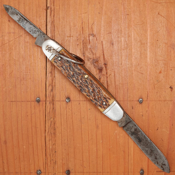 Vintage Utica Featherweight 3 3/8" Bone 2 Blade Girl Scouts Knife 1948-56