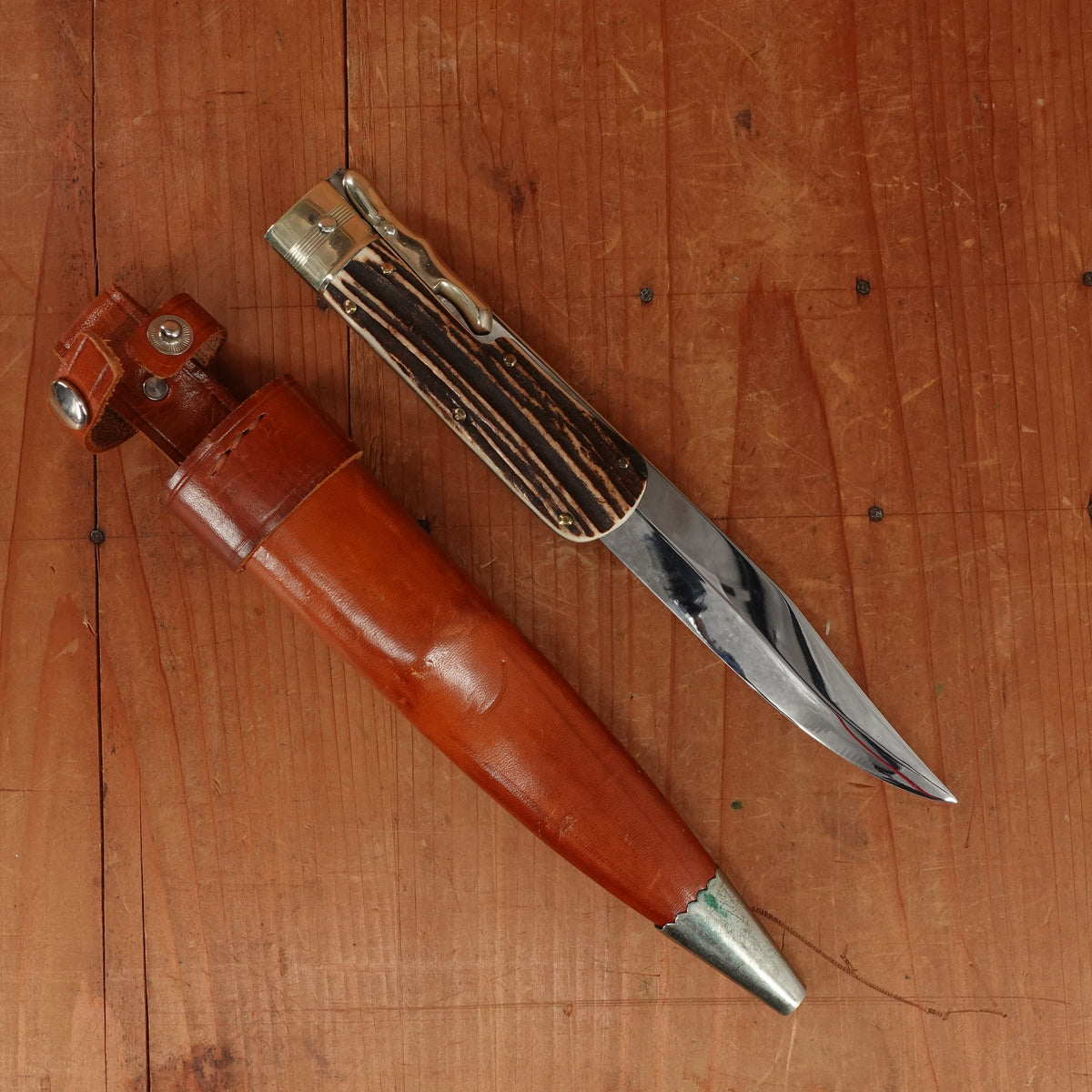 A Wingen Hoffritz Folding Bowie 'Super Stainless' Nickel & Stag Near Mint 1950s-60s