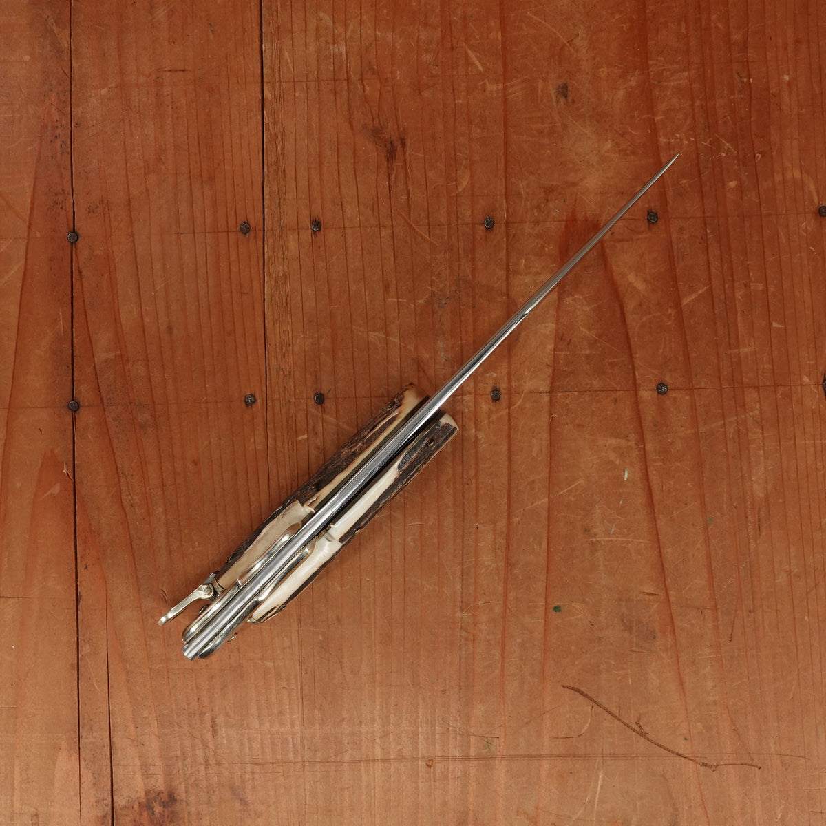 Hoffritz Folding Bowie 'Super Stainless' Nickel & Stag Near Mint 1950s-60s A Wingen?