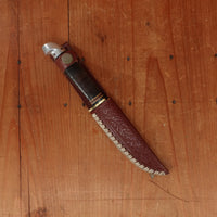 Western 4" Bird & Trout L4ABG Carbon Steel Stacked Leather 1950s