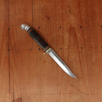 Western 4" Bird & Trout L4ABG Carbon Steel Stacked Leather 1950s