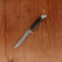 Western 4" Bird & Trout L4ABG Carbon Steel Stacked Leather 1950s