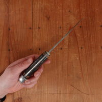 Western 4" Bird & Trout L4ABG Carbon Steel Stacked Leather 1950s