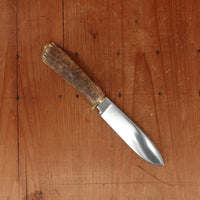 Unidentified Custom Belt Knife 5" Stainless Blade Stag & Brass Original Sheath