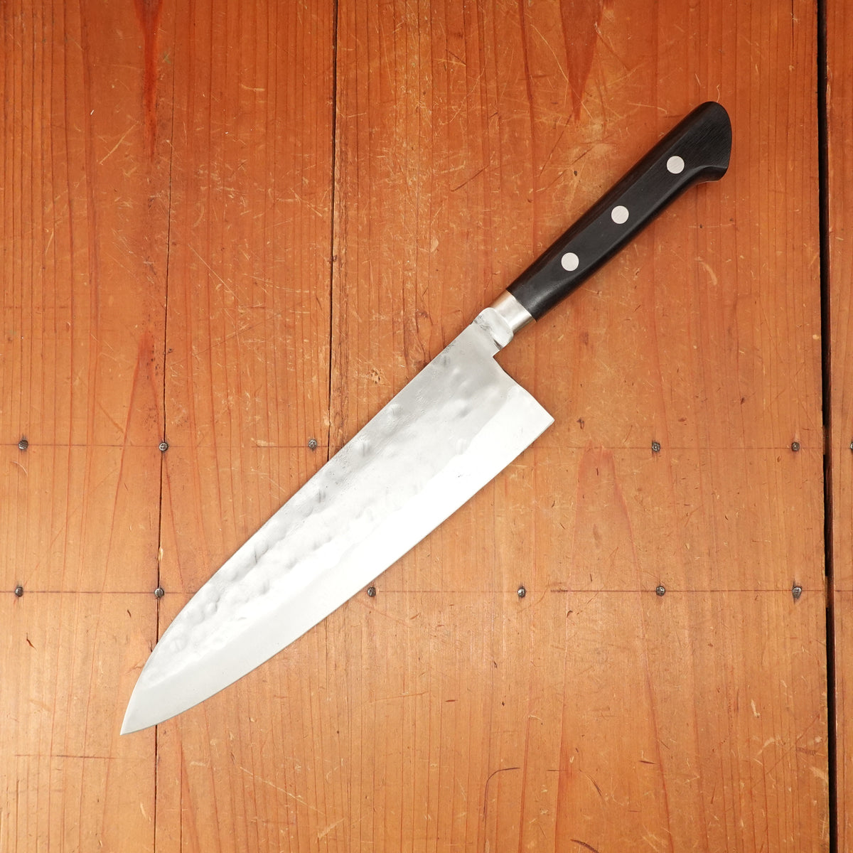 Morihei Hisamoto 210mm Gyuto Stainless Clad Shirogami 1 Tsuchime Pakka Handle