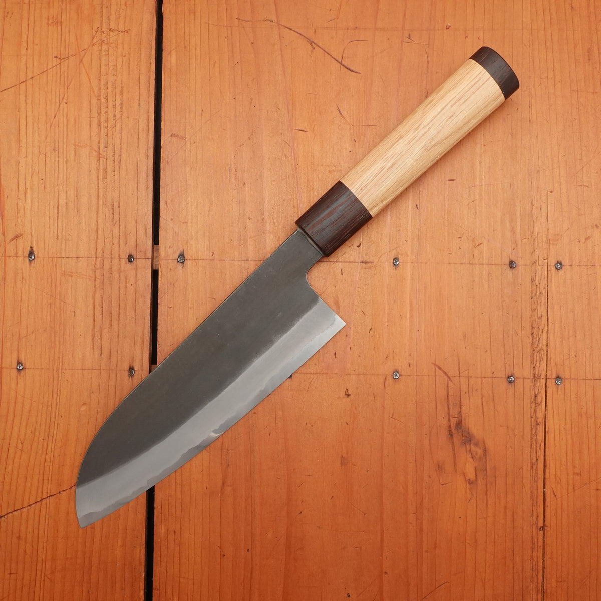 Tagai Sanjo 165mm Santoku Stainless Clad Shirogami 2 Oak and Wenge Handle