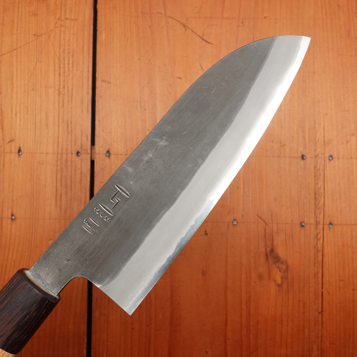 Tagai Sanjo 165mm Santoku Stainless Clad Shirogami 2 Oak and Wenge Handle