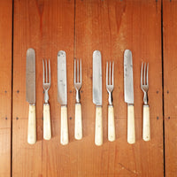 Lamson & Goodnow Set of 4 Luncheon Knives & Forks Carbon & Bone Shellburne Falls Mass 1840s-1853