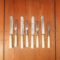 Lamson & Goodnow Set of 4 Luncheon Knives & Forks Carbon & Bone Shellburne Falls Mass 1840s-1853