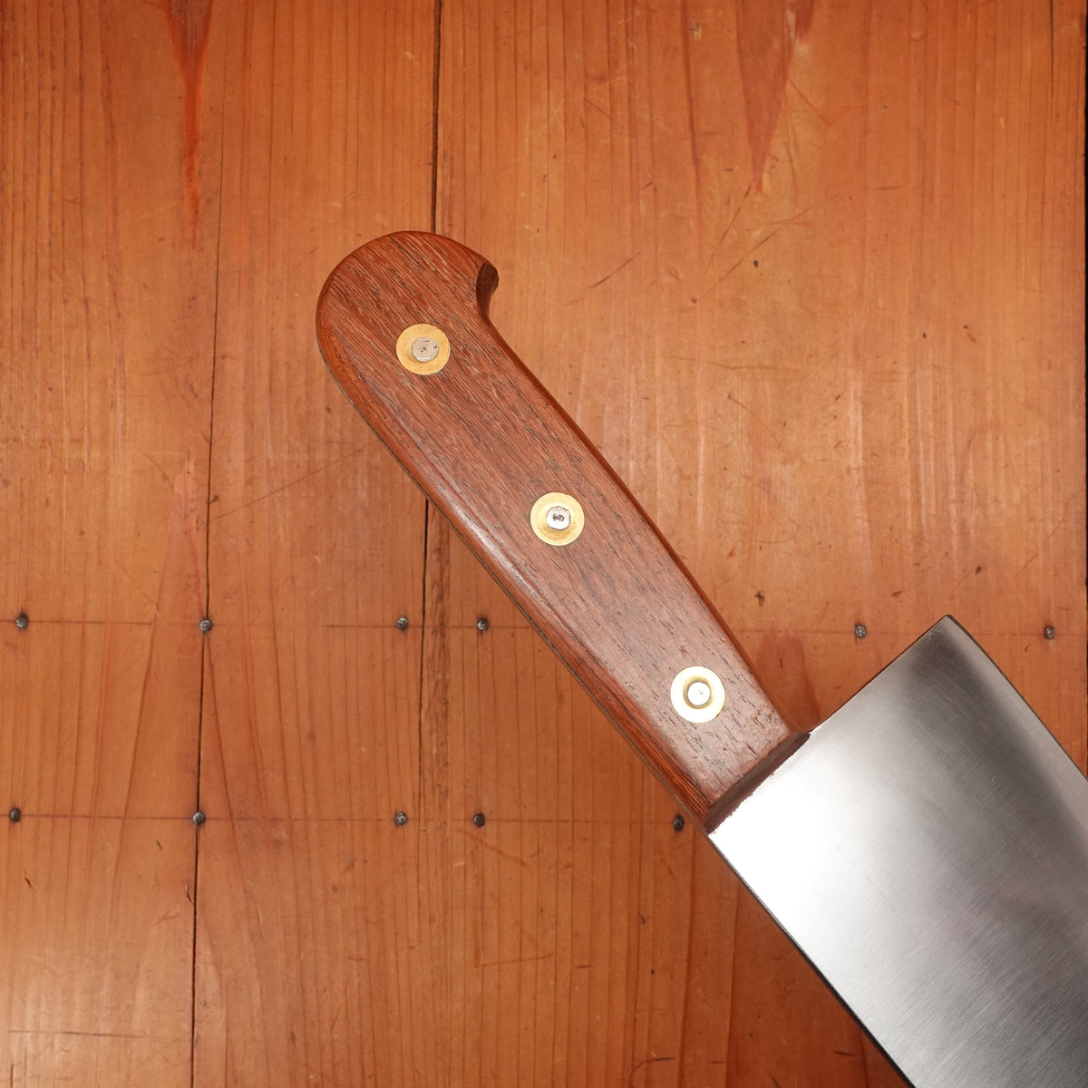 New Old Stock 25.5cm / 10" Plate-Semelle Abattre Butcher Knife Hand Forged Carbon 3 Rosette Rosewood 1950-60